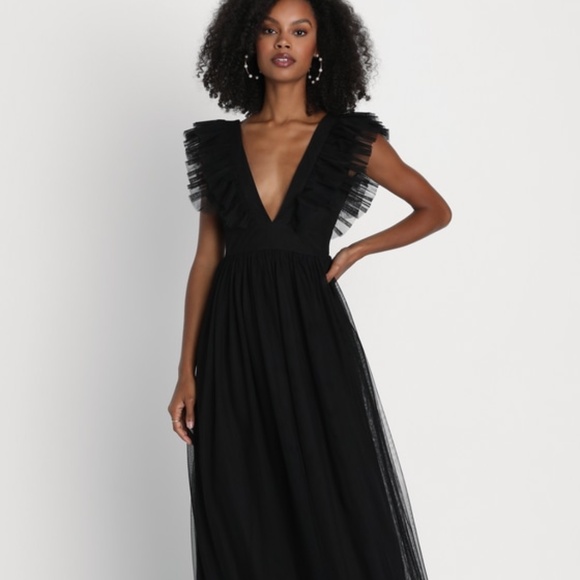 Lulus Dresses & Skirts - Lulus Simply Delighted Black Mesh Ruffled Backless Maxi Dress - Size XL